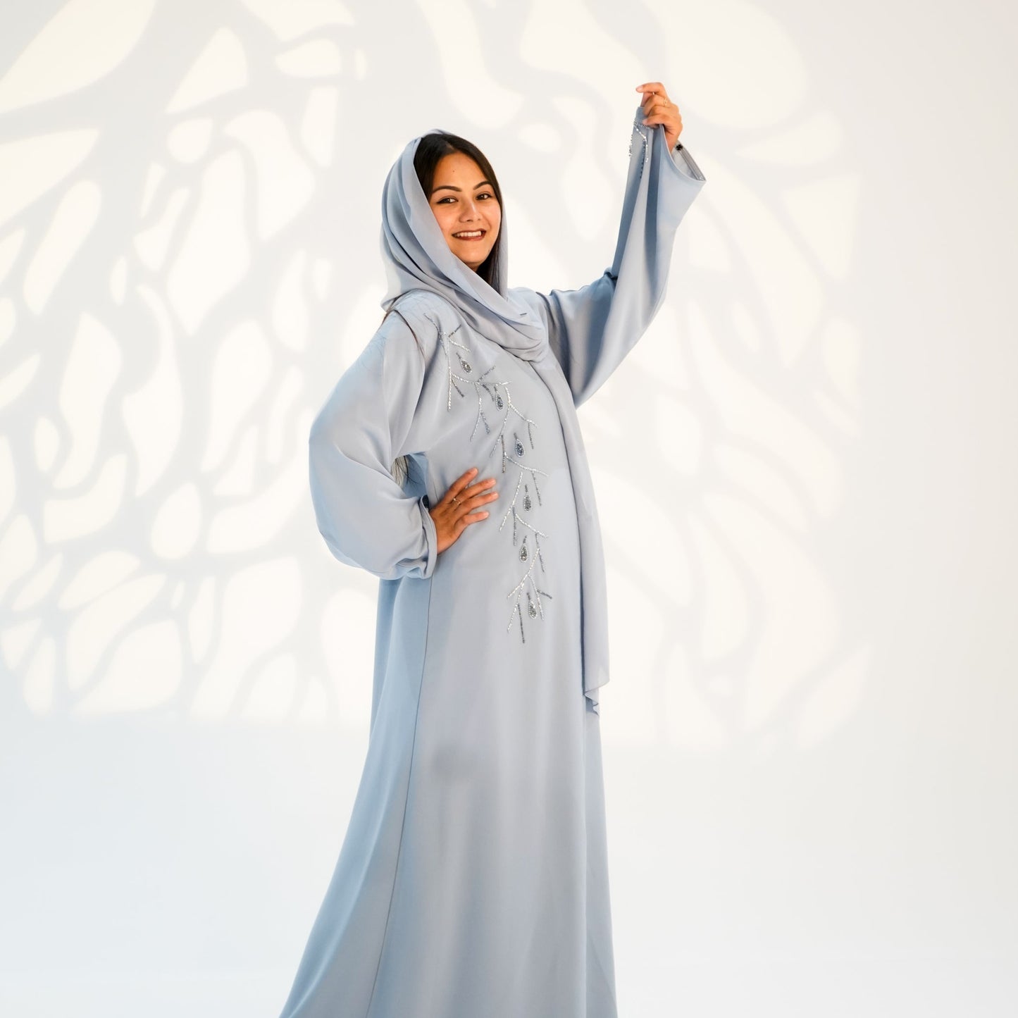 Two-Piece Luxury Embellished Blue Closed Abaya
