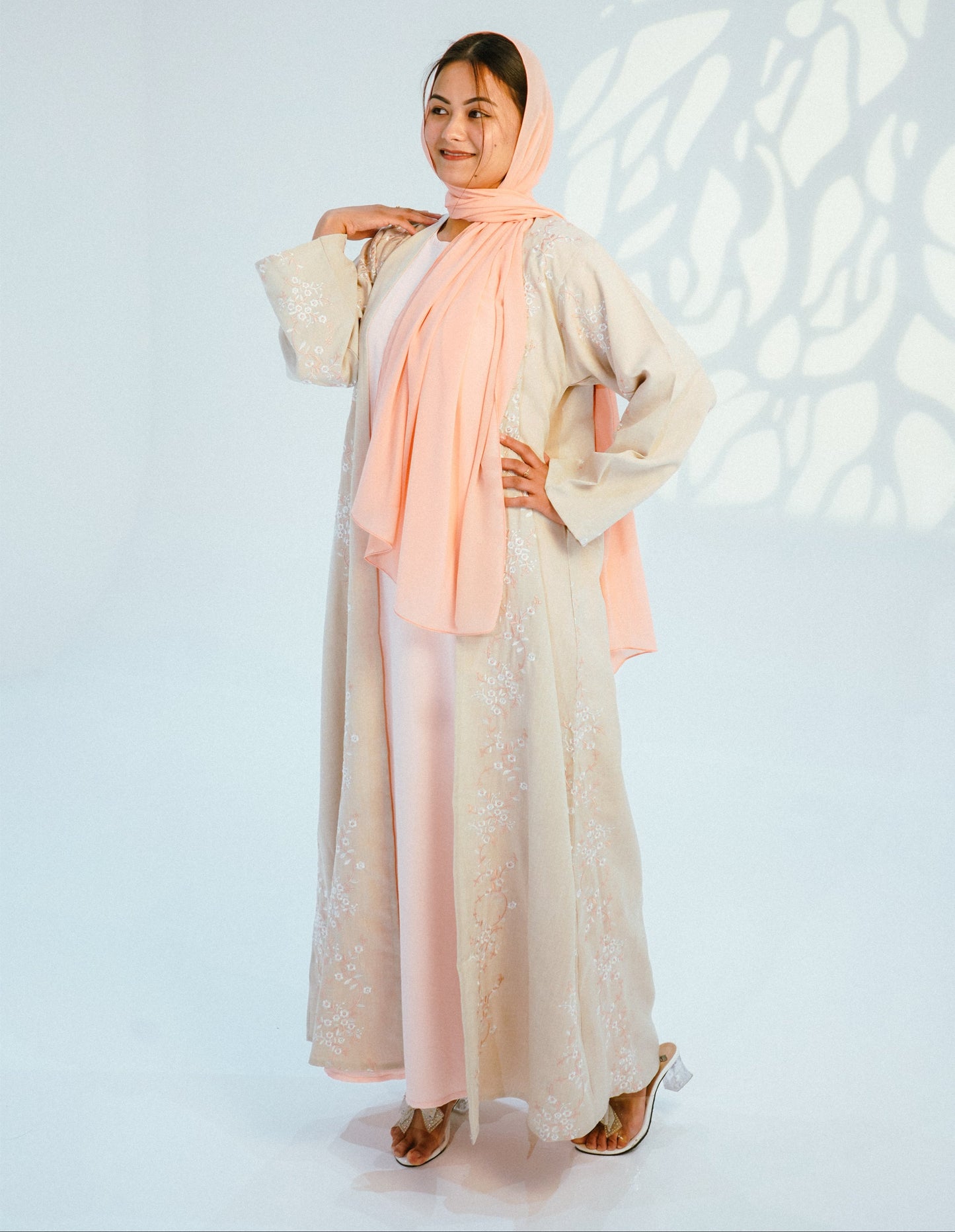 Signature Three-Piece Blush Open Abaya