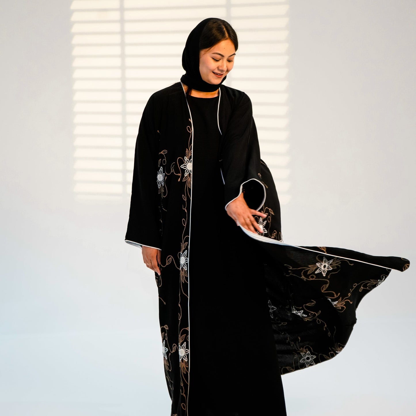 Signature Three-Piece Hand-Stitched Abaya - Black