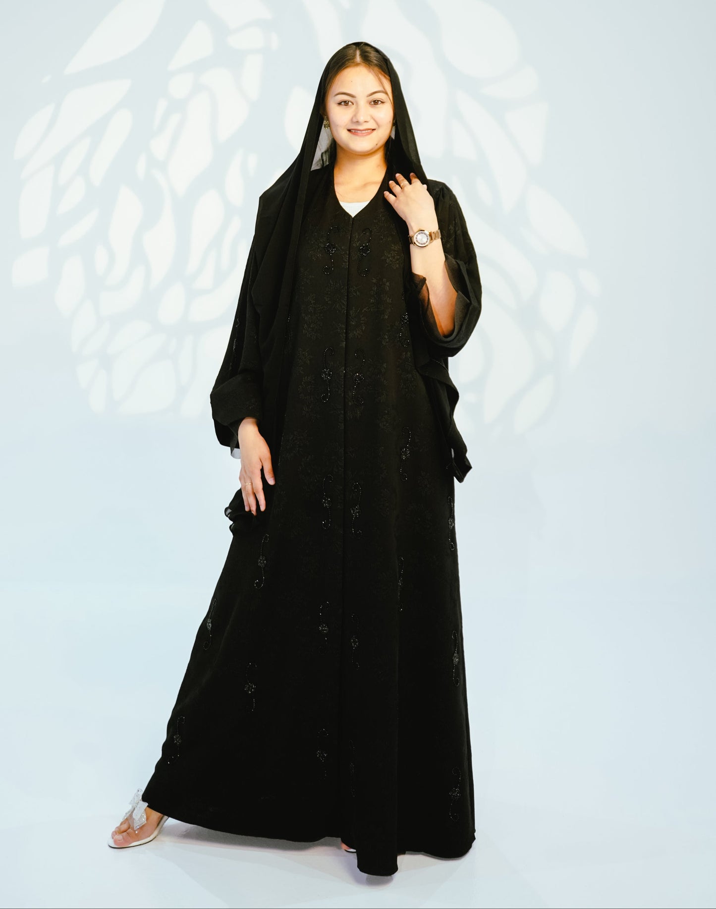 Two-Piece Elegant Open & Closed Jaq Embellished Abaya - Black