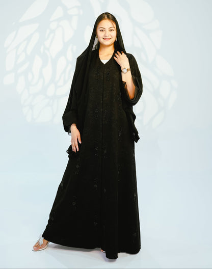 Two-Piece Elegant Open & Closed Jaq Embellished Abaya - Black