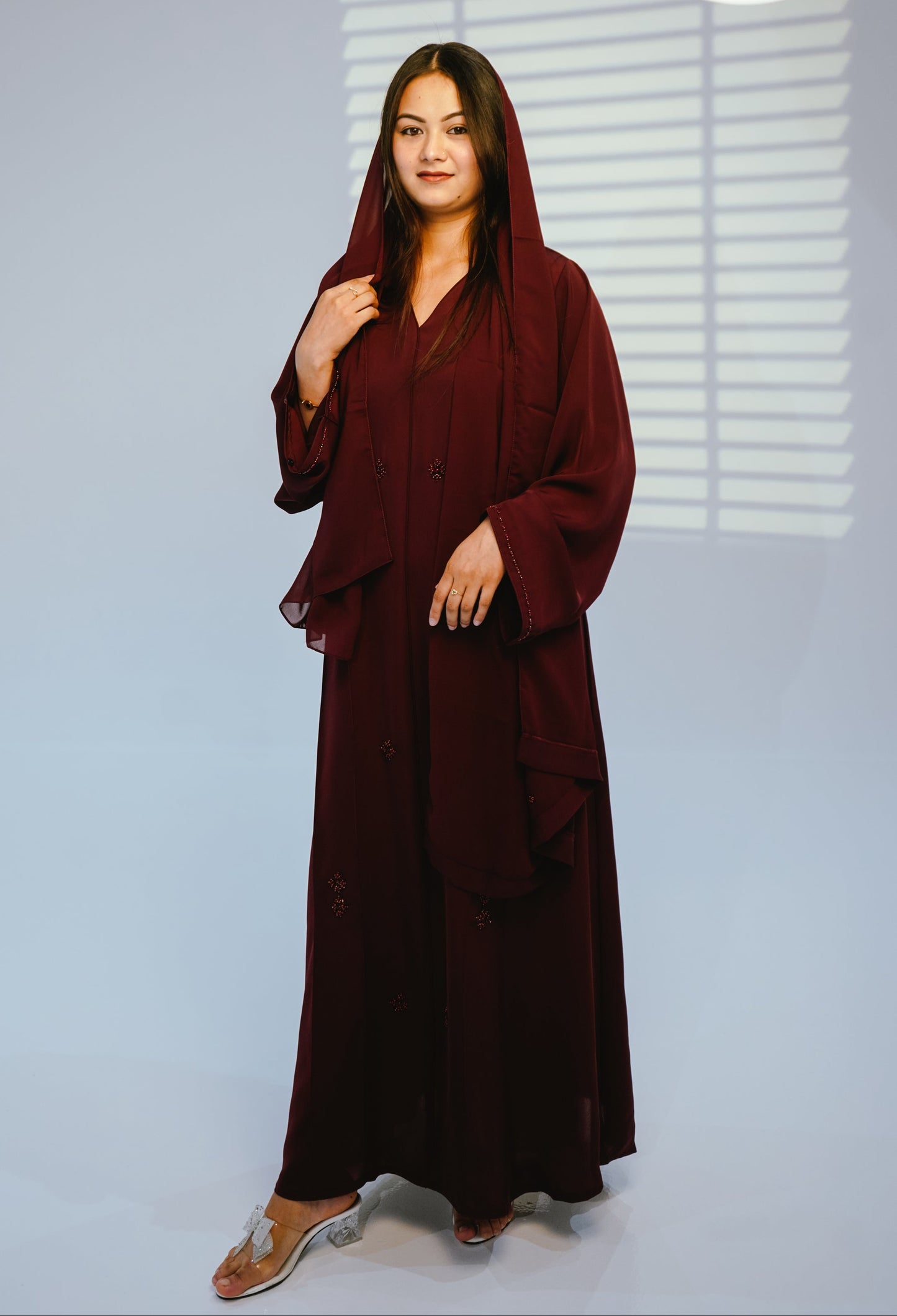 Two-Piece Sophisticated Red Embellished Closed Abaya