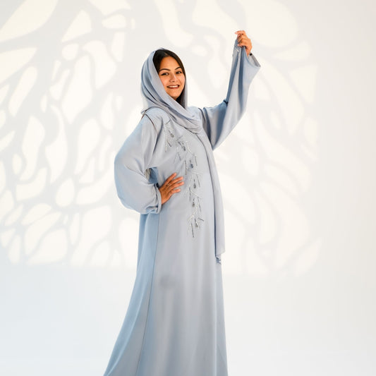 Two-Piece Luxury Embellished Blue Closed Abaya