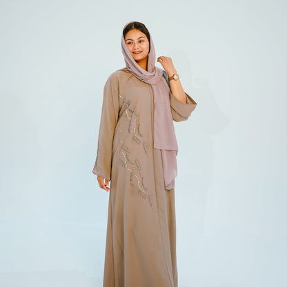 Two-Piece Elegant Taupe Embellished Closed Abaya
