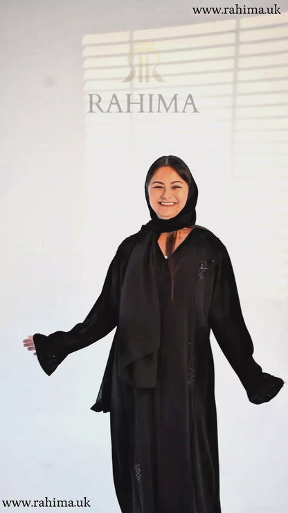 Two-Piece Refined Black Closed Embellished Abaya